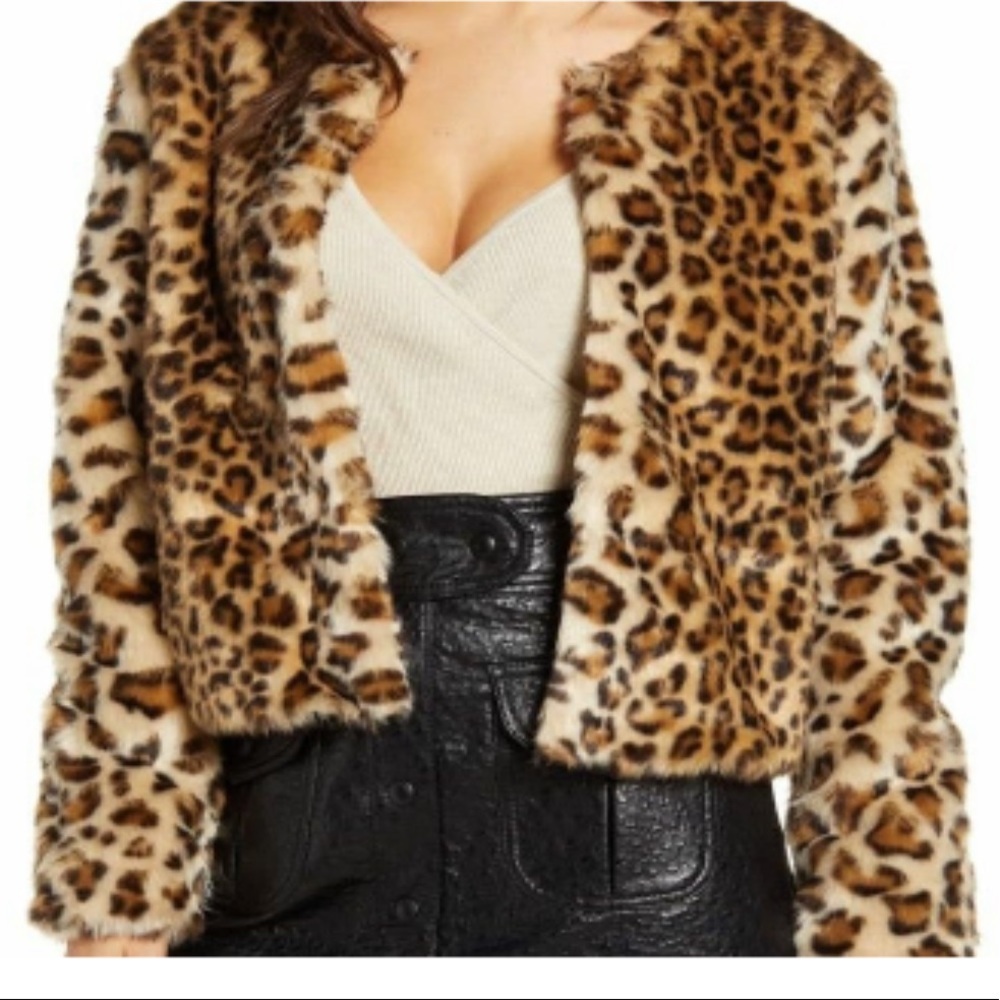 Wayf x Influencers Brooklyn Faux Fur Chubby Jacket Leopard Size Xs NWT